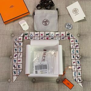 Hermes White and Purple Twilly Scarf